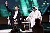 Tesla CEO Elon Musk, left, sits with Saudi Minister of Communications and Information Technology Abdullah Alswaha at the Saudi-U.S. Investment Forum, in Riyadh, Saudi Arabia, on May 13. [REUTERS/YONHAP]