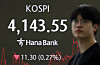 A screen in Hana Bank's trading room in central Seoul shows the Kospi closing at 4,143.55 points on Dec. 9, down 11.30 points, or 0.27 percent, from the previous trading session. [NEWS1]