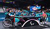 Moon Sung-hye, left, competes in the women's singles semifinals against Zhang Bian of China at the 2024 Paris Paralympic Games in Paris on Wednesday. [NEWS1]
