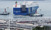 Export-bound cars are lined up at Pyeongtaek Port in Gyeonggi on June 30. [YONHAP]