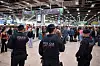 Members of the Catalan regional police forces Mossos d'Esquadra patrol as passengers wait before boarding their train at Santa railway station in Barcelona on April 29, a day after a massive power cut affecting the entire Iberian peninsula and the south of France. [AFP/YONHAP]
