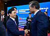 Defense Minister Ahn Gyu-back, left, and U.S. Defense Secretary Pete Hegseth shake hands during the Asean Defense Ministers' Meeting-Plus in Kuala Lumpur on Nov. 1 in this photo provided by the Defense Ministry. [YONHAP]
