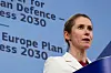 High Representative for Foreign Affairs and Security Policy and Vice-President of the European Commission Kaja Kallas speaks as she presents the white paper on the future of European defence in Brussels, Belgium, on March 19. [REUTERS/YONHAP]