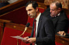 French MP Arnaud Saint-Martin speaks during a parliamentary debate on the legislative process for a social media ban on under-15s at the National Assembly, France's lower house parliament, in Paris on Jan. 26. [AFP/YONHAP]
