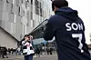 Spurs fans take a photo outside Tottenham Hotspur Stadium ahead of a Premier League match against Aston Villa on Nov. 26, 2023. [EPA/YONHAP]
