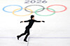 Korean figure skater Cha Jun-hwan performs during a practice session for the 2026 Winter Olympics at Milano Ice Skating Arena in Milan on Feb. 5. [YONHAP]