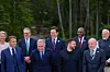 Korean President Lee Jae Myung, center, takes a commemorative photo with global leaders at the G7 summit at Kananaskis, Alberta, Canada on June 17. [JOINT PRESS CORPS]