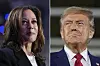 Democratic presidential nominee and Vice President Kamala Harris, left, speaks at a campaign rally in Charlotte, North Carolina, on Sept. 12. Republican presidential nominee and former President Donald Trump speaks a town hall campaign event in Warren, Michigan, on Sept. 27. [AP/YONHAP]