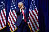 U.S. President Donald Trump points to the crowd as he walks off stage after speaking to House Republican lawmakers during their annual policy retreat on Jan. 6 in Washington. [AP/YONHAP]