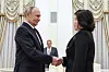 Russian President Vladimir Putin, left, shakes hands with North Korean Foreign Minister Choe Son-hui during a meeting in Moscow, Russia, on Monday. [REUTERS/YONHAP]