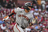 San Francisco Giants outfielder Lee Jung-hoo singles during the third inning of an MLB game against the St. Louis Cardinals in St. Louis, Missouri, on Sept. 6. [AP/YONHAP]