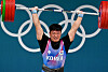 Korea's Jang Yeon-hak competes in the men's -102-kilogram weightlifting contest at the Paris Olympics at the South Paris Arena in Paris on Saturday. [AFP/YONHAP]