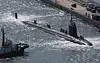 The American nuclear-powered USS Vermont, a Virginia-class attack submarine, arrives at a naval base in Busan on Monday to replenish supplies. [YONHAP]