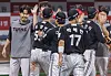 The LG Twins celebrate after winning a KBO game 7-3 against the Kiwoom Heroes at Gocheok Sky Dome in western Seoul on April 10. [YONHAP]