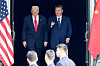 U.S. President Donald Trump and Chinese President Xi Jinping talk as they leave after a bilateral meeting on the sidelines of the Asia-Pacific Economic Cooperation summit, in Busan, Korea, Oct. 30. [REUTERS/YONHAP]