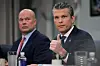 U.S. Secretary of Defense Pete Hegseth speaks during a bilateral meeting with NATO Secretary General Mark Rutte at the Pentagon in Arlington, Virginia on April 24. [AFP/YONHAP]