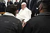 A handout picture provided by Vatican Media shows Pope Francis during the meeting with inmates in the Regina Coeli prison in Rome on April 17, 2025. [EPA/YONHAP]