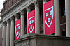 Harvard University banners hang in front of Widener Library during the 374th Harvard Commencement in Harvard Yard in Cambridge, Massachusetts, on May 29. [AFP/YONHAP]