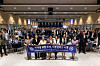 Sookmyung Women’s University President Moon Si-yeon, center, poses with faculty and students after unveiling plans for the university’s 120th anniversary on June 12. [SOOKMYUNG WOMEN'S UNIVERSITY]