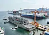 The U.S. Navy vessel Wally Schirra undergoes maintenance in Hanwha Ocean’s Geoje shipyard in South Gyeongsang on Sept. 3, 2024. [HANWHA OCEAN]