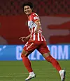 Red Star Belgrade's Seol Young-woo reacts after scoring in a match against Novi Pazar on Saturday at Red Star Stadium in Belgrade, Serbia in a photo shared to the official Red Star Belgrade Instagram account. [SCREEN CAPTURE]