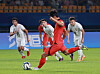 Korean captain Paik Seung-ho takes a penalty to open the scoring in a round of 16 match between Korea and Kyrgyzstan at the Asian Games in Hangzhou, China on Wednesday.  [YONHAP]