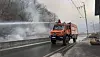 A high-performance fire extinguishing truck disperses water on flames in Andong City in North Gyeongsang on March 25. [KOREA FOREST SERVICE]