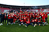 Red Star Belgrade celebrate winning the 2024-25 Serbian SuperLiga title at Rajko Mitic Stadium in Belgrade, Serbia, in a photo shared on the club's official X account on April 6. [SCREEN CAPTURE]