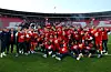 Red Star Belgrade celebrate winning the 2024-25 Serbian SuperLiga title at Rajko Mitic Stadium in Belgrade, Serbia, in a photo shared on the club's official X account on April 6. [SCREEN CAPTURE]