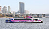 The Hangang Bus ferry sits stranded after running aground near Jamsil Pier in Songpa District, southern Seoul, on Nov. 17, 2025, after veering off course into shallow waters. [YONHAP]