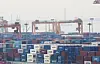 Cargo stacked at the Pyeongtaek Port in Gyeonggi on April 9 [YONHAP]