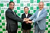 Atsuyoshi Koike, center, CEO of Rapidus, poses for a photo with Mukesh Khare, general manager of IBM Semiconductor division, left, and Henri Richard, general manager and president of Rapidus Design Solutions, during the launch of a new company in Silicon Valley in California aimed at securing U.S. clients in April 2024. [RAPIDUS]