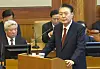 President Yoon Suk Yeol, right, delivers his closing statement at the 11th and final hearing of his impeachment trial at the Constitutional Court in Jongno District, central Seoul, on Feb. 25. [CONSTITUTIONAL COURT]