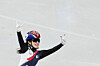Kim Gil-li of Korea celebrates after winning the gold medal in the women's 1,500-meter short track speed skating event at the Winter Olympics at Milano Ice Skating Arena in Milan on Feb. 20. [YONHAP]