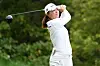 Ko Jin-young hits her shot from the second tee during the final round of the FM Championship 2024 at TPC Boston on Sunday in Massachusetts. [AFP/YONHAP]
