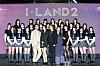 The 24 contestants on Mnet's upcoming girl group audition program 'I-LAND2: N/a' pose for the camera alongside the producers of the program. From fourth from left are music producers 24 and VVN, main producer Taeyang and performance directors Monika and Leejung. [CJ ENM]