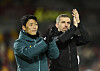 Wolverhampton Wanderers' Hwang Hee-chan and manager Gary O'Neil celebrate after a match against Brentford at Brentford Community Stadium in London on Dec. 27, 2023.  [REUTERS/YONHAP]