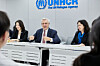 UN High Commissioner for Refugees Filippo Grandi, center, speaks at UNHCR Korea's office in Jung District, central Seoul, on Oct. 17. [UN HIGH COMMISSIONER FOR REFUGEES]