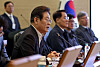 Lee Jae-myung, a Democratic Party candidate in the presidential primary, speaks during an on-site discussion at the Agency for Defense Development in Yuseong District, Daejeon, on April 17. [YONHAP]