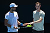 Novak Djokovic training last week with his new coach and ex rival Andy Murray before the Australian Open tennis tournament in Melbourne on January 11, 2025.  [AFP/YONHAP]