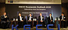 From left: Korean-German Chamber of Commerce and Industry (KGCCI) Vice President Felix Kalkowsky; Daimler Trucks Korea CEO Antonio Randazzo; Festo Korea General Manager Tomas Lekic; Merck Biopharma Korea General Manager Christoph Hamann; Germany Trade & Invest Director and Correspondent Korea Katharina Viklenko and Lee Ji-ho, head of Research Department at the Bank of Korea, during panel discussion of the KGCCI Economic Outlook 2025 event held in central Seoul on Jan. 24 [KGCCI]