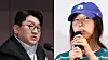 Bang Si-hyuk, chairman of HYBE at left, and Min Hee-jin, CEO of ADOR [YONHAP]