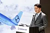 Walter Cho, CEO and chairman of Korean Air, introduces the company's new logo and livery during a press conference at the company’s headquarters in Gangseo District, western Seoul, on March 11. [KOREAN AIR]