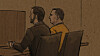 In this courtroom sketch, Vance Boelter, right, who is charged with killing one Minnesota lawmaker and wounding another, is seen at a federal court hearing on June 16 in St. Paul, Minnesota. [AP/YONHAP]