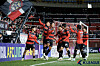 The Pohang Steelers celebrate during an AFC Champions League Elite match against Vissel Kobe at Pohang Steelyard in Pohang, North Gyeongsang on Tuesday. [NEWS1]