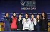 From left: Reina Tokoku of the Heungkuk Life Insurance Pink Spiders, Megawati Hangestri Pertiwi of the Daejeon Jung Kwan Jang Red Sparks, Wipawee Srithong of Suwon Hyundai Engineering & Construction Hillstate, Thanacha Sooksod of Gimcheon Korea Expressway Hi-Pass, Pornpun Guedpard of the Hwaseong IBK Altos, Iris Tolenada of GS Caltex Seoul Kixx and Mar-jana Phillips of the Gwangju AI Peppers pose for a photo during a media day at Hotel Riviera in southern Seoul on Oct. 12. [NEWS1]