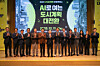 Speakers and participants clap during a group photo session at the “AI and the Great Transformation of Urban Planning” conference at City Hall in central Seoul on Dec. 11. [SEOUL METROPOLITAN GOVERNMENT]