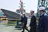 Acting President Han Duck-soo, second from right, visits HD Hyundai Heavy Industries Co.'s shipyard in Ulsan, about 410 kilometers southeast of Seoul, on April 16. [YONHAP]