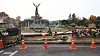 The fence and potted flowers in the water fountain square in front of the Blue House in Jongno District, central Seoul, were damaged after a teenager drove a car into them on Thursday. [YONHAP]