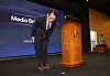 SK Telecom CEO Ryu Young-sang bows at a press briefing held in central Seoul to apologize for the data breach incident on May 2. [YONHAP]